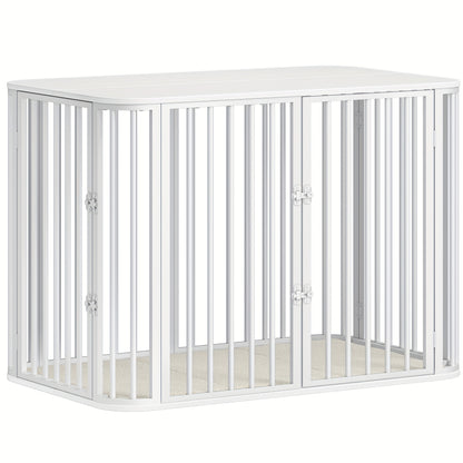 Dog Cage Furniture, Dog Box with Soft Cushion, Modern Multi-Door Design, Side Table for Heavy-Duty Wooden Dog Crates, Suitable for Large Dogs, 108 X 66 X 77.5cm, White, Extra for large Dog Crate Furniture, Dog Crate for Large - QUORE