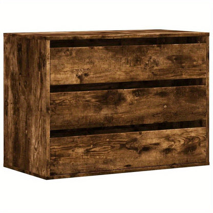 Easy Assembly Modern Dresser Cabinet - Smoked Oak Finish, Sturdy Engineered Wood Construction with Three Drawers, Compact Storage for Living Room, Bedroom, Office - Space-Saving Organizer (80x41x58cm), Contemporary Furniture,