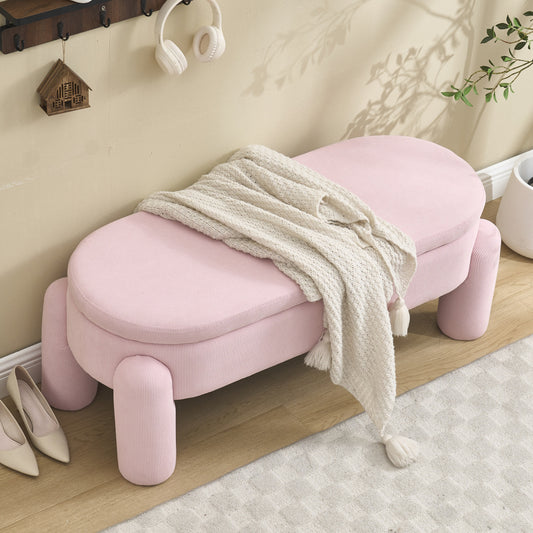 Opbergbank – Opbergbank – Zitbank – Opbergkist – Opbergbox – Roze Chenille Bekleding – Massief Houten Frame – Ruime Verborgen Opbergruimte – Antislip Vierkant Design