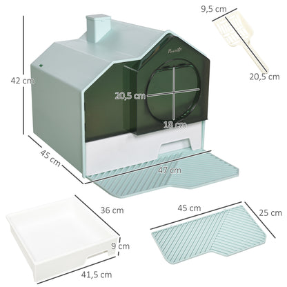 Kattenbak – Kattenbakje – Kattentoilet – Kattentoiletje – Kattenbak Met Huisje – Uitneembare Bodem – Ingebouwde Zeeflaag