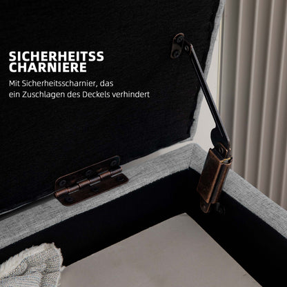 Opbergbank – Opbergbank – Zitbank – Opbergkist – Bank Met Opbergruimte – Linnen-Look Bekleding – Max. Draagvermogen 220 kg – Grijs – 110x39x45 cm – Rubberhouten Pootjes