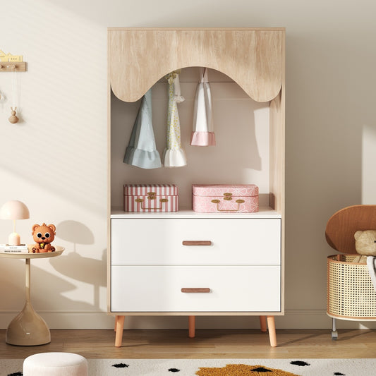 Staande Kledingkast – Garderobekast – Kledingkast Met Laden – Kledingrek – Opberkkast – Duurzaam HDF Deeltjesplaat – Stevig Vijfpootsysteem – Wit Met Houtlook – Compact 80x46x141,5 cm