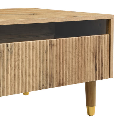 Modern Coffee Table with Wavy Drawer Top & Golden Wood-Legged Design - 2-Drawer Storage, Sturdy Metal Frame, Easy Assembly, No Power Needed for Living Room, Bedroom, Office - Contemporary Style, Coffee Table for Living Room,