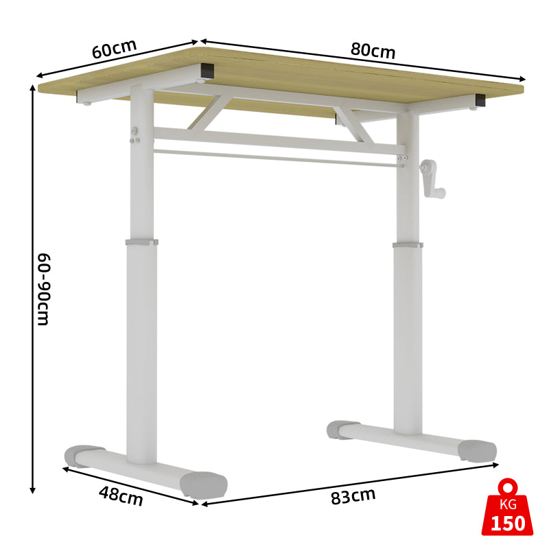 Verstelbaar Bureau – Zit- Sta Bureau – Werkplek Tafel – Studie Bureau – Compact Bureau – Handmatig Verstelbaar – Houten Blad 60x80 cm