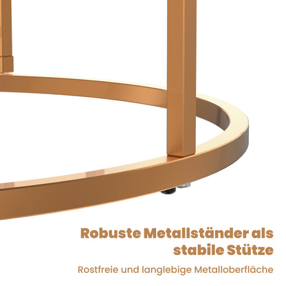 2-delige Salontafel Set – Woonkamer Tafel – Balkon Tafel – Marmeren Tafel – Hoogglans Tafel – Gouden Frame – Opbergruimte Onderblad