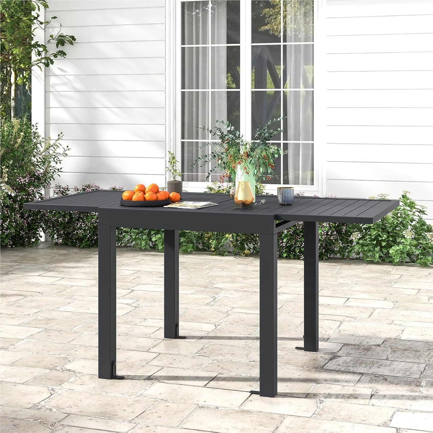 Uitschuifbare Aluminium Tuinset – Tuinmeubel – Terrastafel – Buiten Tafel – Verstelbare Eettafel – 80/160 x 80 cm – Lichtgewicht & Weerbestendig