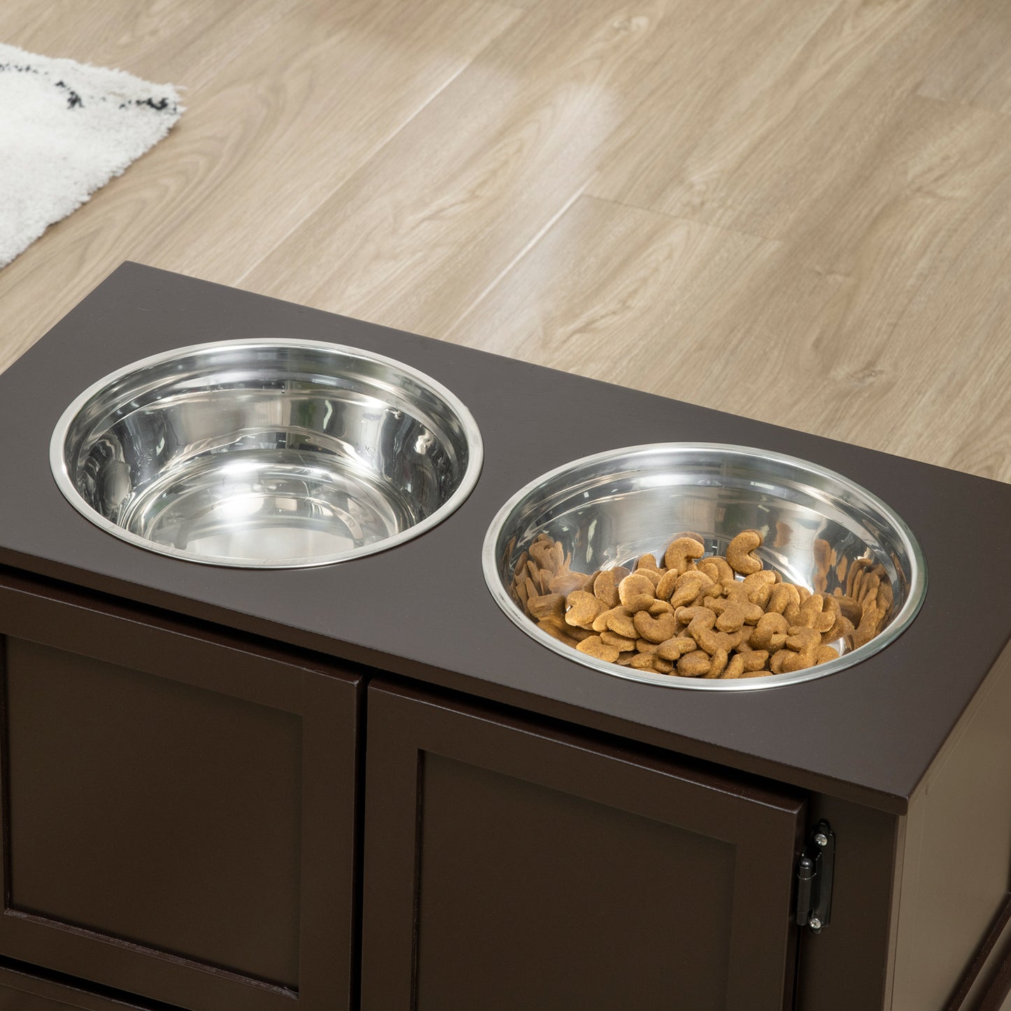 Voederstandaard Grote Hond – Hondenvoederbak – Verhoogde Voedertafel – Hondenetenset – Voerautomaat – Koffiekleur Met RVS Kommen – Ergonomisch Ontwerp – Praktische Opbergruimte