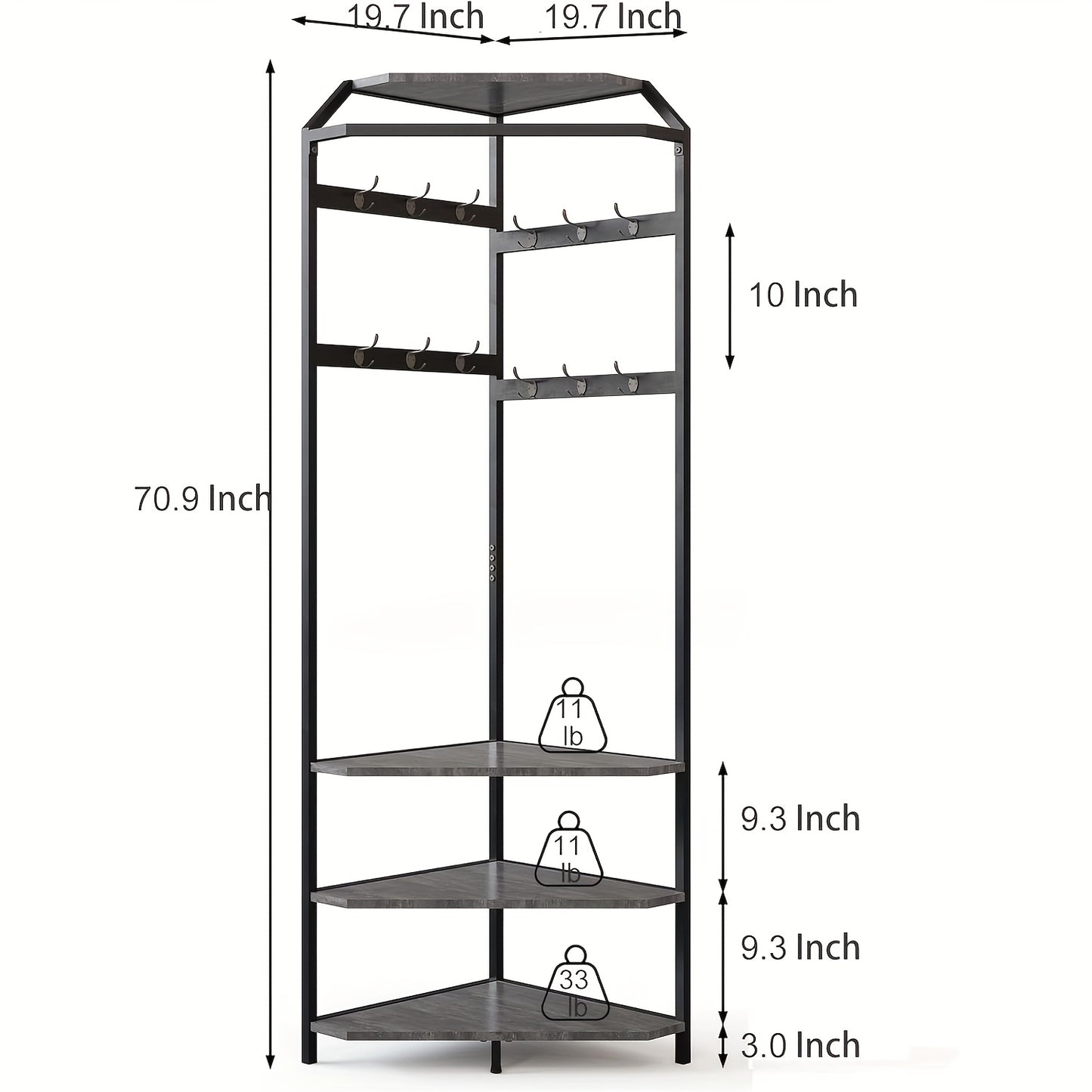 Hoekkapstok Metaal – Kapstok Staander – Schoenenrek – Halboom – Opbergmeubel – Anti-Kiep Basis – Smal Design 180 cm – Moderne Grijze Afwerking
