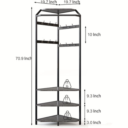 Hoekkapstok Metaal – Kapstok Staander – Schoenenrek – Halboom – Opbergmeubel – Anti-Kiep Basis – Smal Design 180 cm – Moderne Grijze Afwerking
