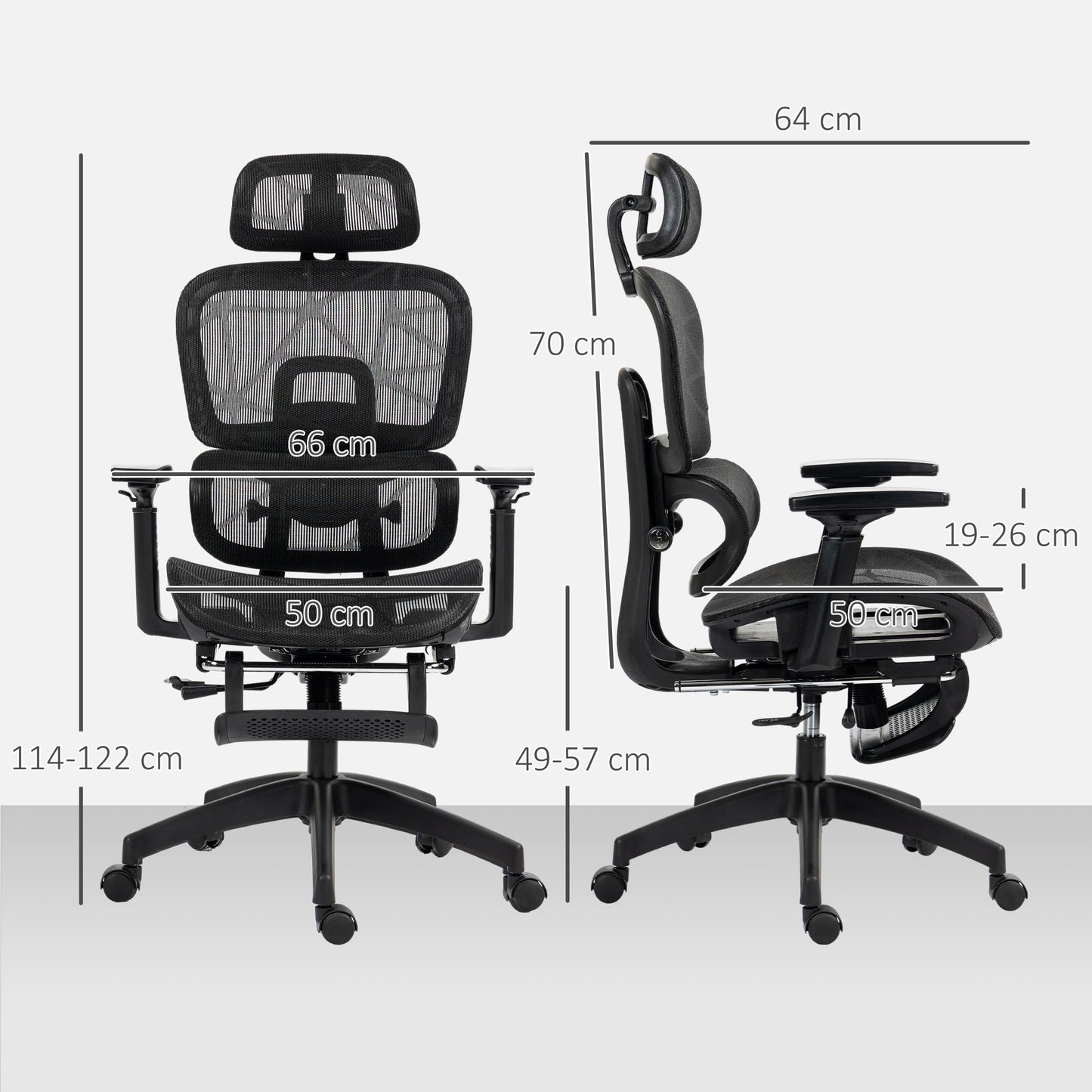 Bureaustoel – Ergonomische Stoel – Office Chair – Draaistoel – Kantoorstoel – Verstelbare Hoofdsteun & Armleuningen – Mesh Bekleding Met Voetensteun