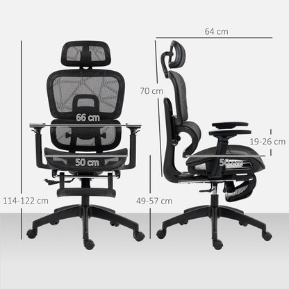 Bureaustoel – Ergonomische Stoel – Office Chair – Draaistoel – Kantoorstoel – Verstelbare Hoofdsteun & Armleuningen – Mesh Bekleding Met Voetensteun