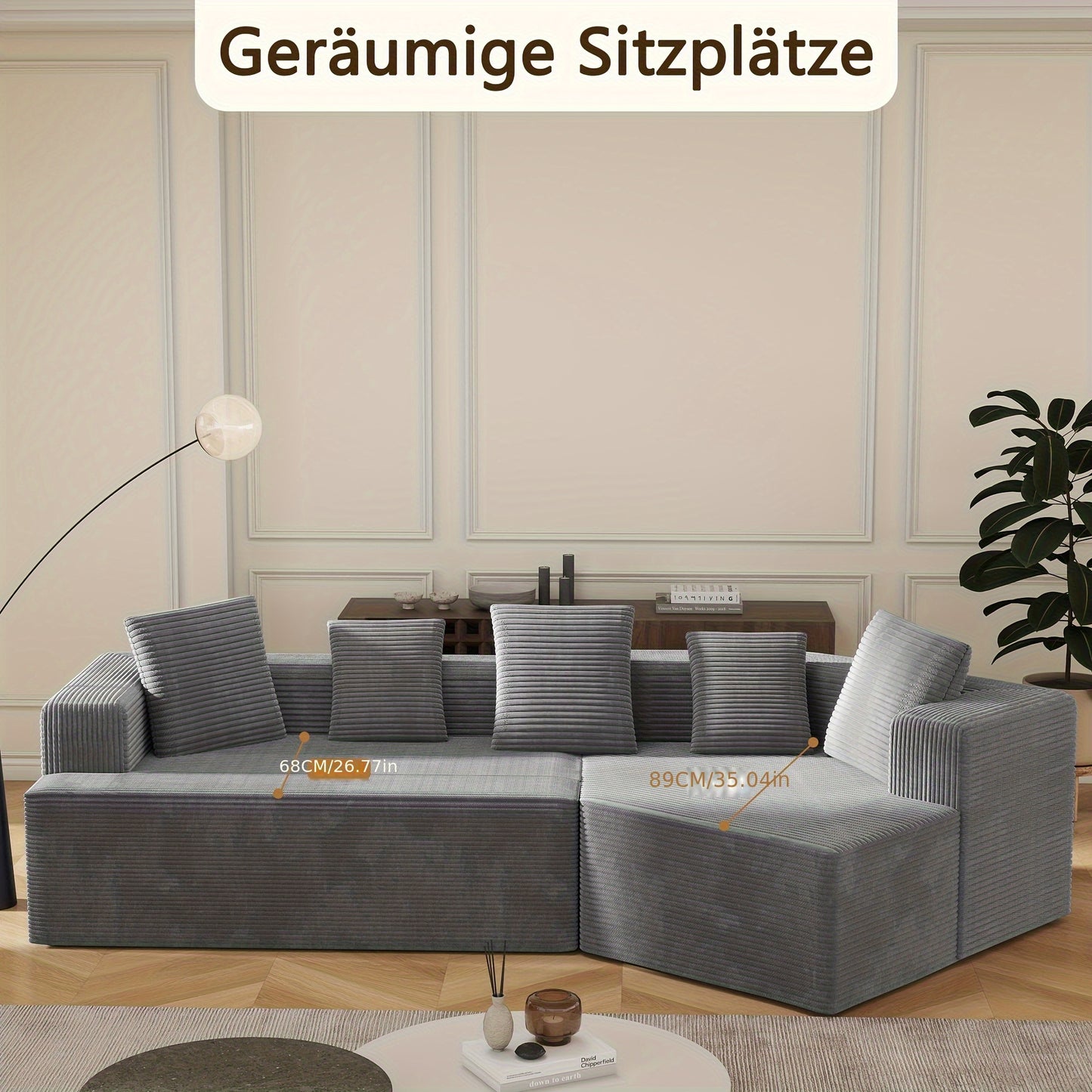 312cm (12.5" Wide) Modular Sectional Sofa - No Assembly Required, Fully Compressed Packaging, Plush Cushions & Sturdy Frame - Modern Living Room Couch for Apartments, Houses, Offices - Easy Delivery & Space-Saving Design - Bl