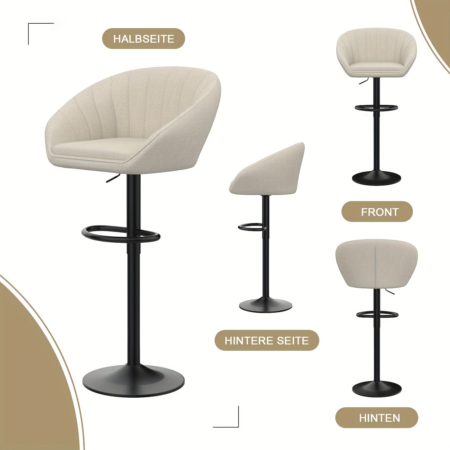 Keukenkrukken – Barkrukken – Barstoelen – Eetkamerstoelen – Krukken Set – Linnen Bekleding – Verstelbare Hoogte 80-110 cm