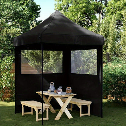 Foldable Pop-Up Party Tent with 2 Side Walls & Doors - Heavy-Duty Sturdy Frame, Easy Setup Instant Canopy for Events, Weddings, Camping, Backyard - Portable Shelter with Hook & Loop Closure, Lightweight & Durable Design (Blac