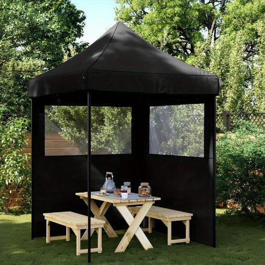 Foldable Pop-Up Party Tent with 2 Side Walls & Doors - Heavy-Duty Sturdy Frame, Easy Setup Instant Canopy for Events, Weddings, Camping, Backyard - Portable Shelter with Hook & Loop Closure, Lightweight & Durable Design (Blac