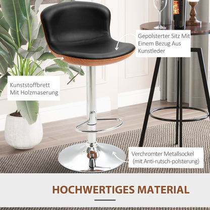 Barstoel – Barkruk – Barstoelkruk – Bistrostoel – Keukenkruk – Verstelbare Zithoogte 85-106 cm – Draaibare Zitting – Zwart Kunstleer Met Metaal