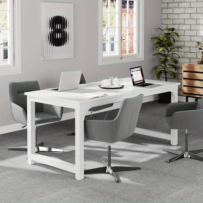 63-Inch Executive Desk, Large Office Computer Workstation with Thicken Frame in White for Home Office