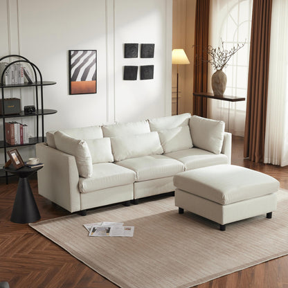 Hoekbank – Hoeksalon – Loungebank – Slaapbank – 3-Zitsbank – Katoen-Linnen Stof – Verwijderbare Voetenbank – Stevig Houten Frame – Comfortabele Kussens