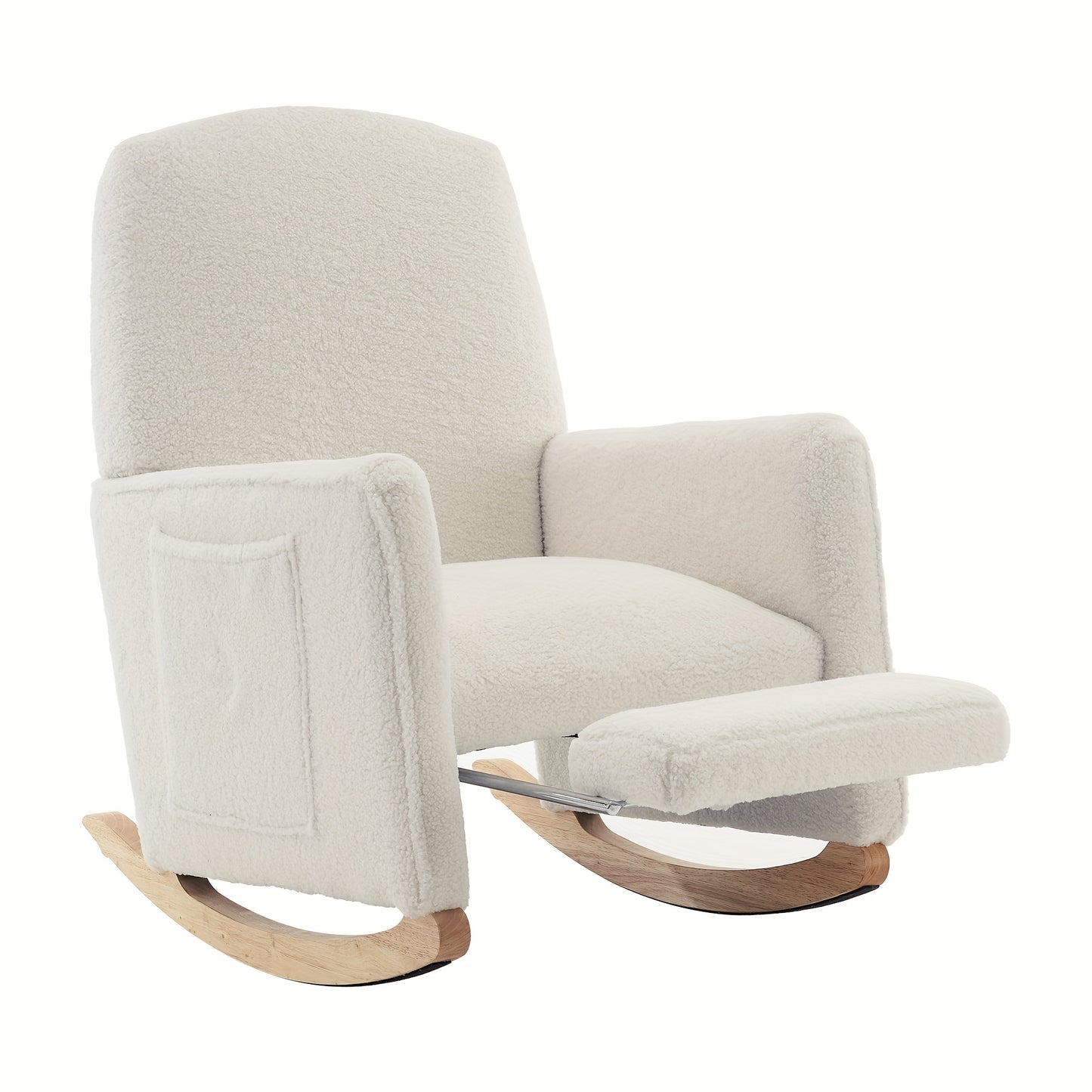 White Teddy Cloth High-Back Reclining Rocking Chair with Footstool - Plush Cushioned Metal Frame, Solid Back Support & Easy Assembly for Living Room, Bedroom, Office - No Electricity Needed, Recliner Chair, Bedroom Seating, E