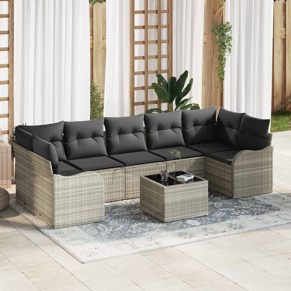 Modulaire Loungeset – Tuinset – Buitenbank – Loungesofa – Zithoek Buiten – Lichtgrijs – Kunststof Rattan – Waterafstotende Kussens – Verstelbare Poten