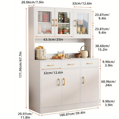 Keukenkast – Keukenbuffet – Opbergkast – Voorraadkast – Keukenonderkast – Wit Modern Design – Stevige Dikke Platen & Glazen Deuren