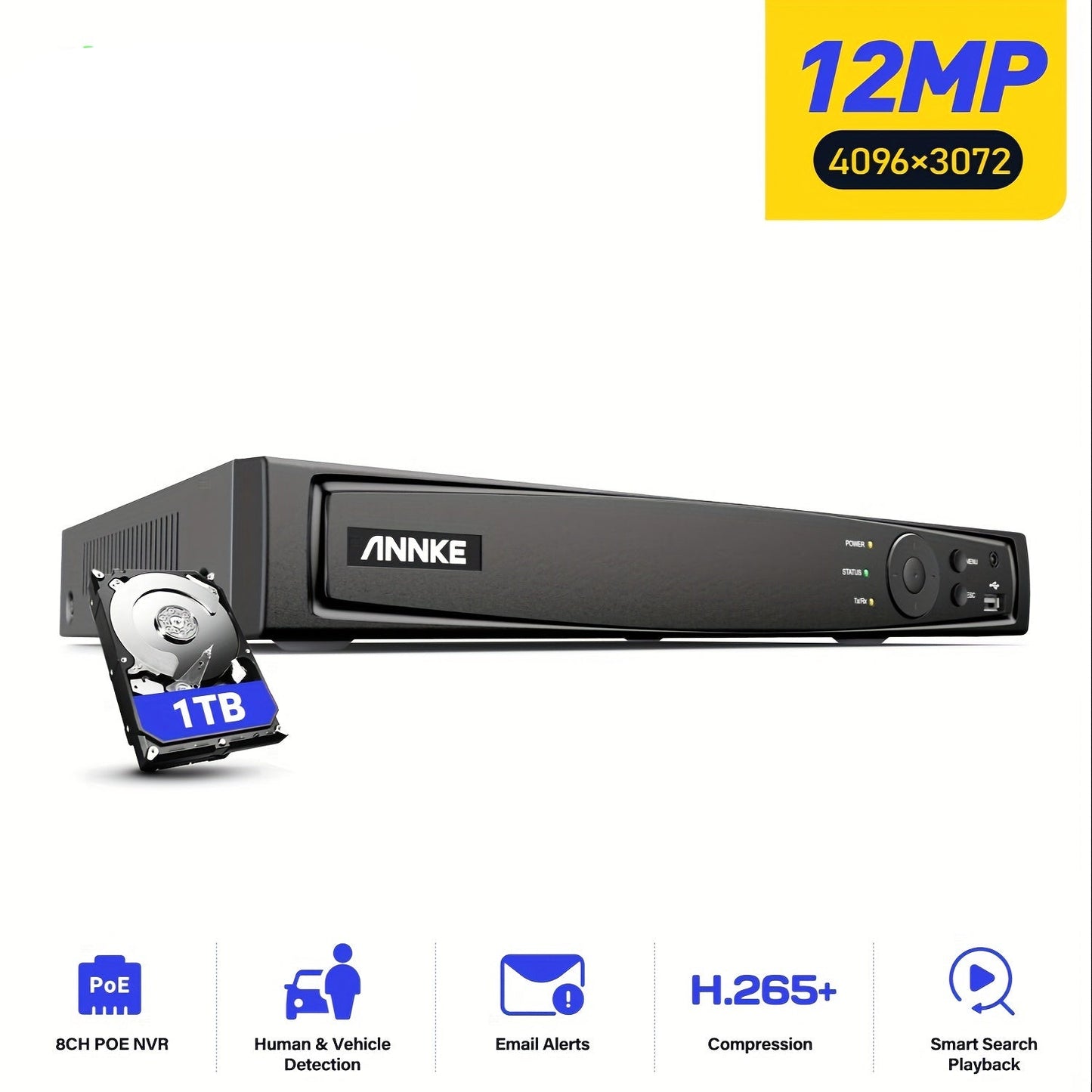 Beveiligingscamera Systeem – Bewakingscamera – CCTV Set – Surveillancesysteem – NVR Recorder – 8 Kanaals – 12MP Ultra HD – Mens- en Voertuigdetectie – Plug & Play