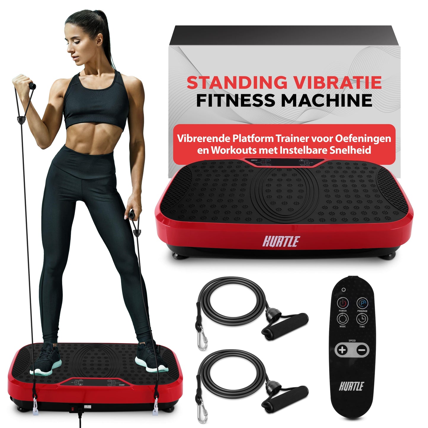 Vibration Platform Fitness Machine – Trillingsplaat – Fitness Plate – Vibratieboard – Workout Trainer – Rood – 40 Instelbare Intensiteiten – Anti-Slip Rubber
