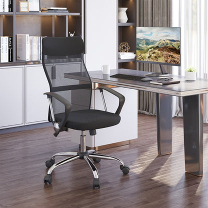 HOMCOM Ergonomic Office Chair Adjustable Height Mesh Computer Desk Chair with 360° Swivel & Tilt Tension Control, Breathable Black Mesh Backrest & Metal Frame, Manual Operation for Home Office & Gaming, Office Desk Chair, St