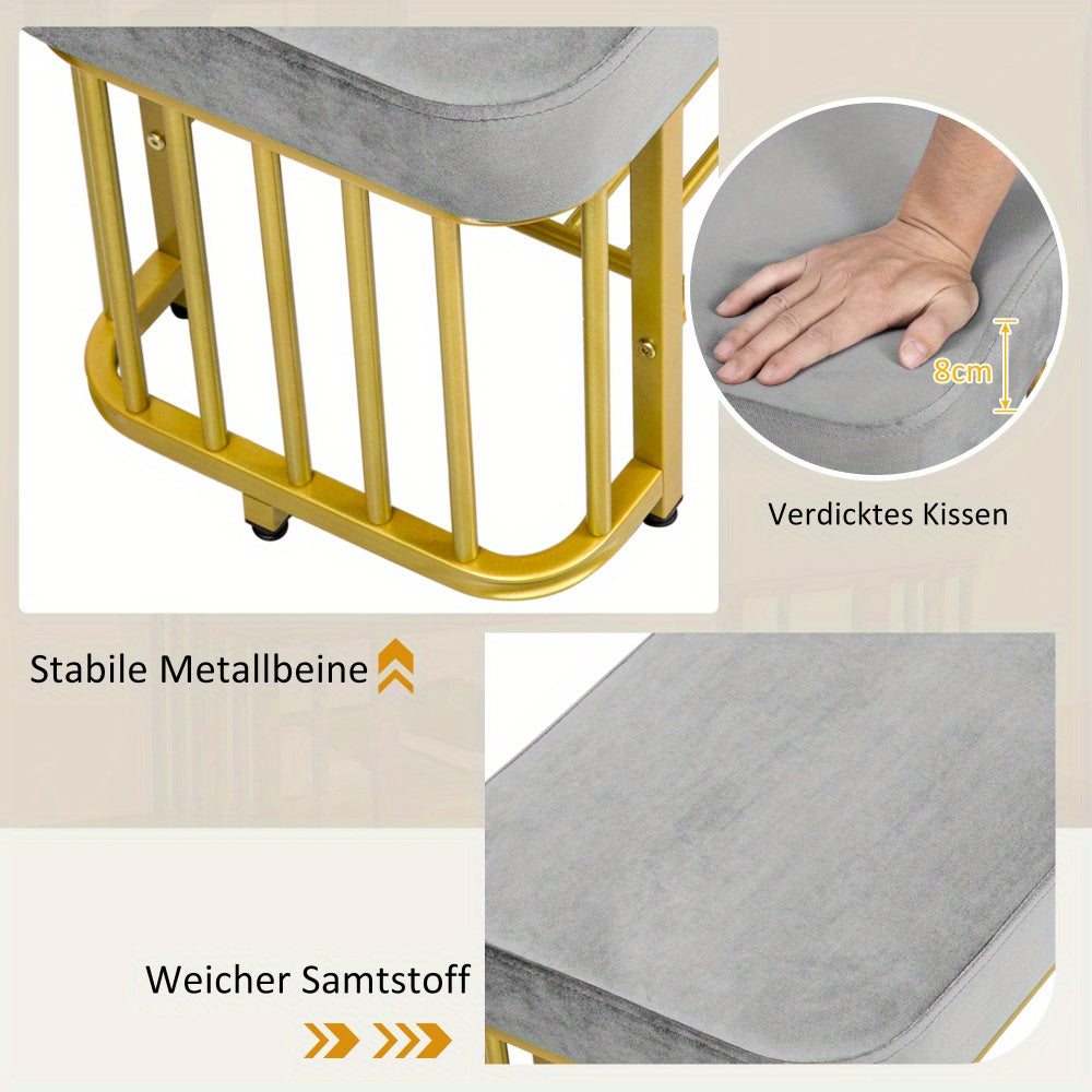 Schoenenbank – Schoenkruk – Schoenstoel – Halbank – Zitbank – Grijs-Goud – Stabiel Metalen Frame – Verstelbare Poten