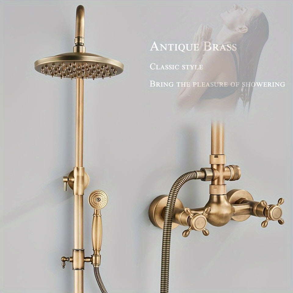 Antiek Messing Doucheset – Regendouche – Handdouche – Douchekop – Wanddouche – 20 cm Regenkop – Olie-Gewreven Afwerking