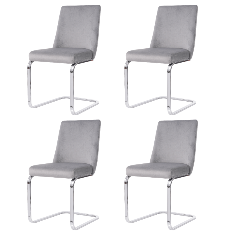Fluwelen Fauteuil – Velvet Stoel – Zetel – Lounge Stoel – Relaxstoel – Set Van 4 – Grijs Met Zilveren Metalen Poten – Comfortabele Zitting – Luxe Fluwelen Bekleding