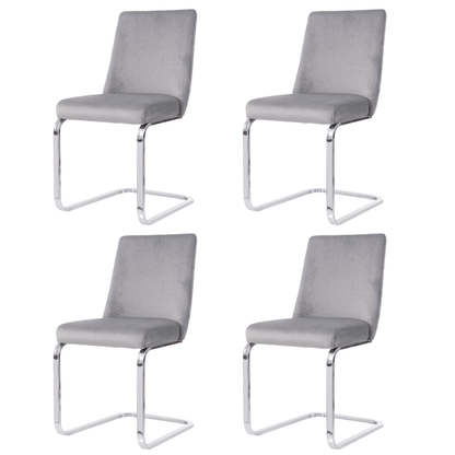 Fluwelen Fauteuil – Velvet Stoel – Zetel – Lounge Stoel – Relaxstoel – Set Van 4 – Grijs Met Zilveren Metalen Poten – Comfortabele Zitting – Luxe Fluwelen Bekleding