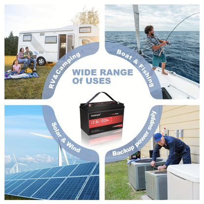 12V 100Ah Lithium IJzerfosfaat Accu – Lithium Batterij – Energie Accu – Camper Accu – Boot Accu – 1280W Maximale Vermogen – 6000 Laadcycli Met 100A BMS Veiligheidssysteem