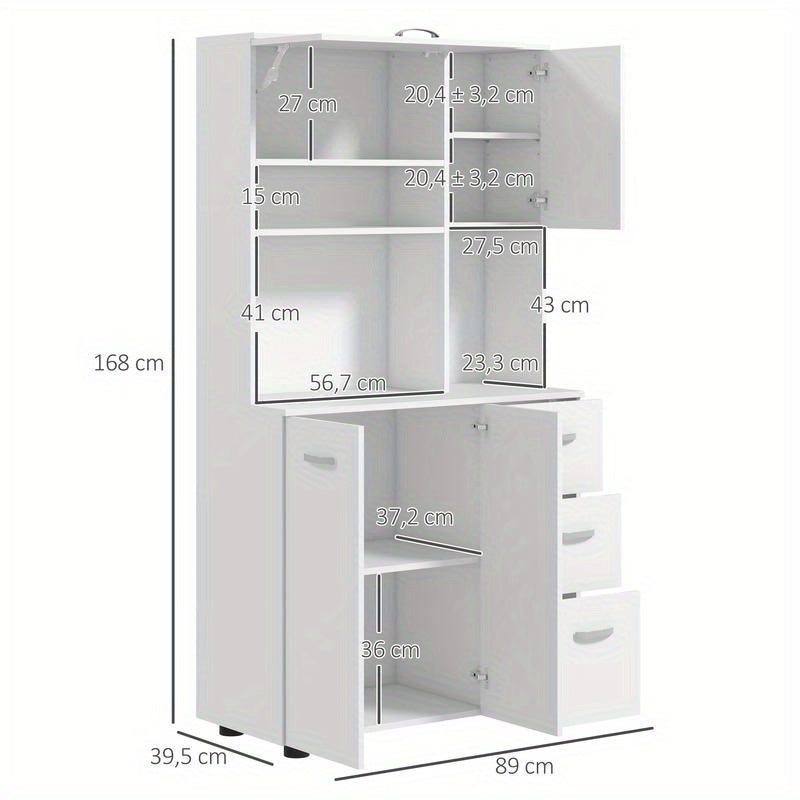 Kitchen cabinet, buffet, 3 drawers, 3 shelves, plenty of storage space, 89 x 39.5 x 168cm, white, Home Organization, Pantry Storage, Sleek Design, Contemporary Furniture, Sturdy Shelves, Solid Wood Furniture, Multifunctional