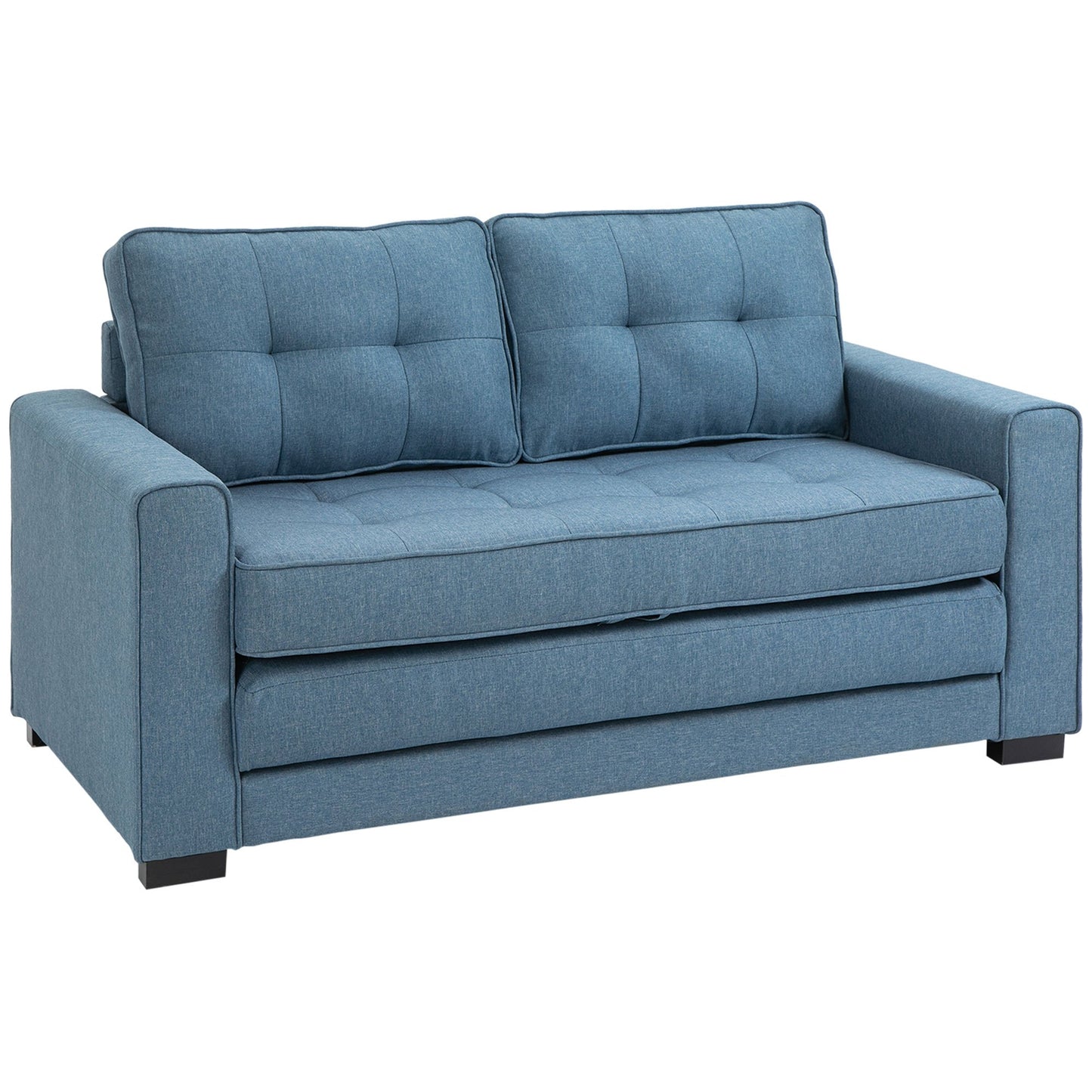 Slaapbank – Bedbank – Logeerbed – Uitklapbank – Sofa – Linnen Look – Massief Rubberhout – 147,5x75x85 cm – 2-Zits – Grijs