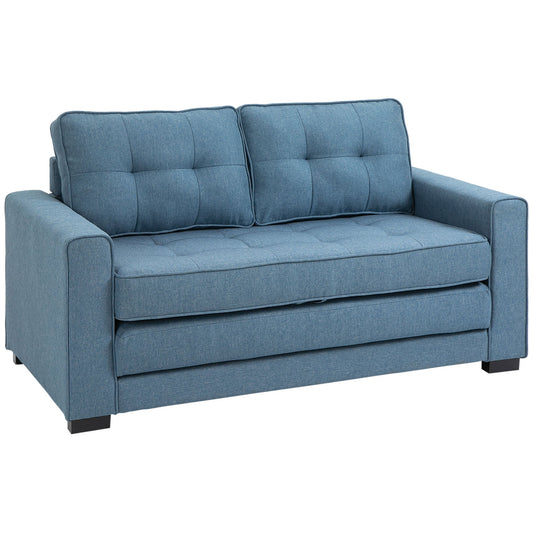 Slaapbank – Bedbank – Logeerbed – Uitklapbank – Sofa – Linnen Look – Massief Rubberhout – 147,5x75x85 cm – 2-Zits – Grijs