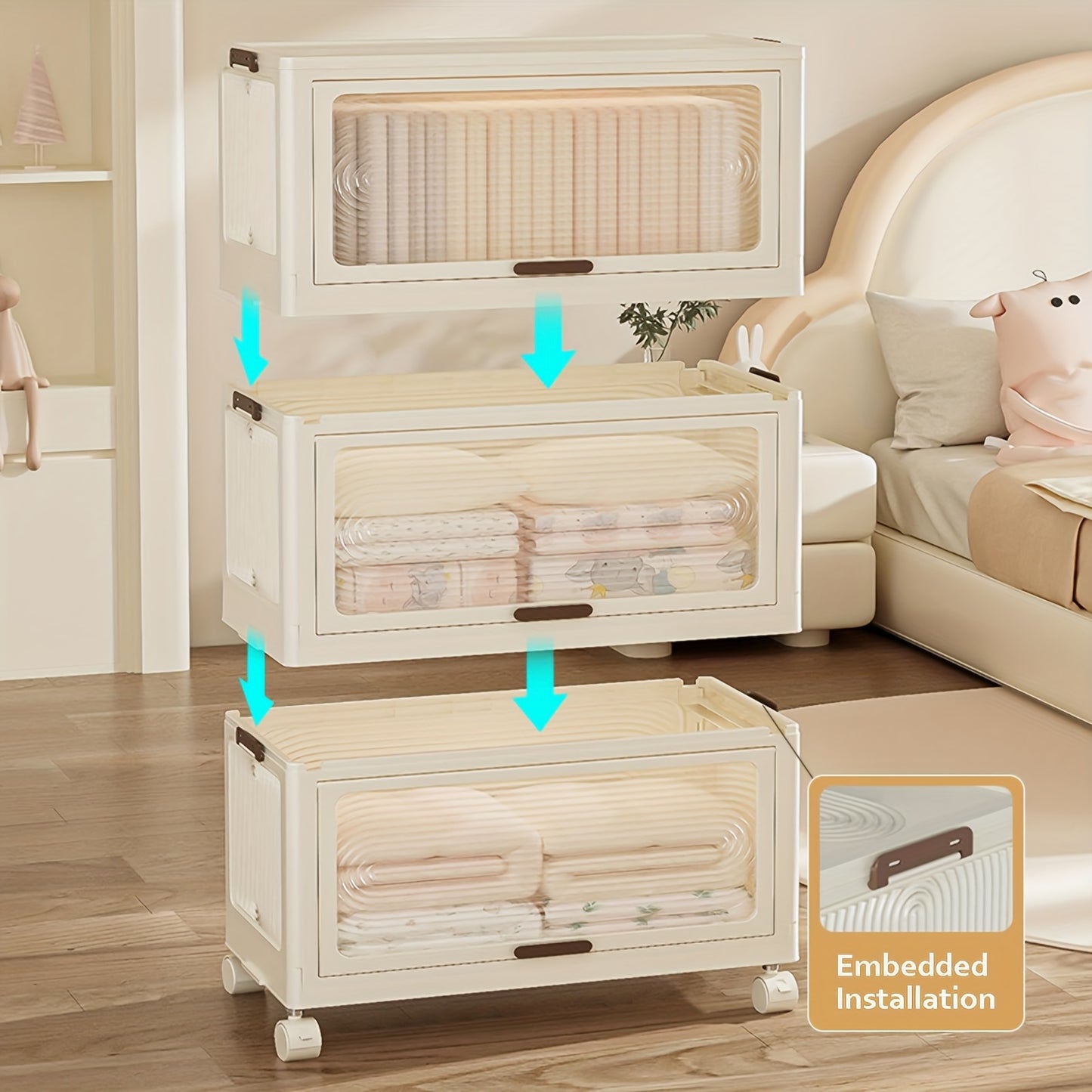 Kledingkast – Vouwbare Kast – Opvouwbare Kledingkast – Draagbare Garderobekast – Ruime Kast – 4 Laags – 10 Hangers – Mobiel Met Wieltjes – Eenvoudige Montage - Wit