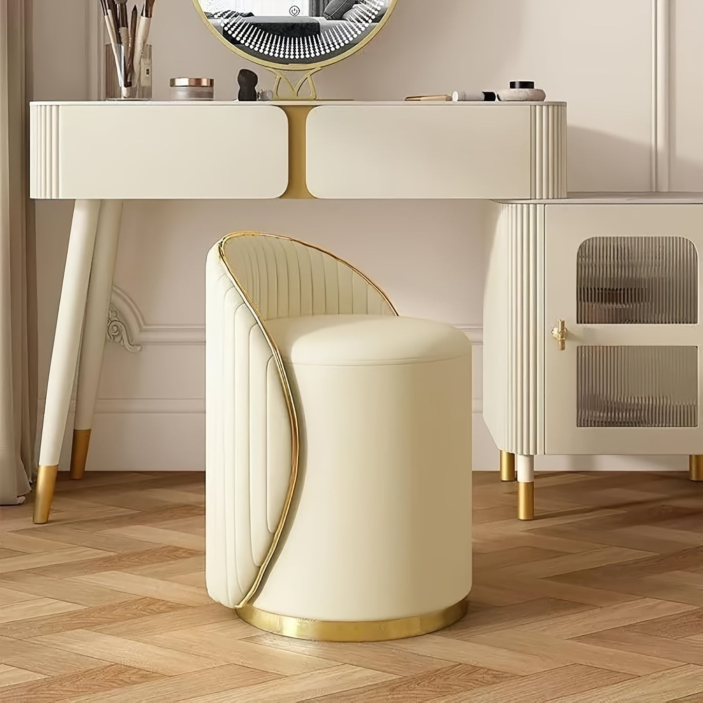 Make-upkruk – Schminkkruk – Kaptafelkruk – Draaikruk – Poef – 360° Draaibaar – Met Metalen Frame En Leerachtige Bekleding
