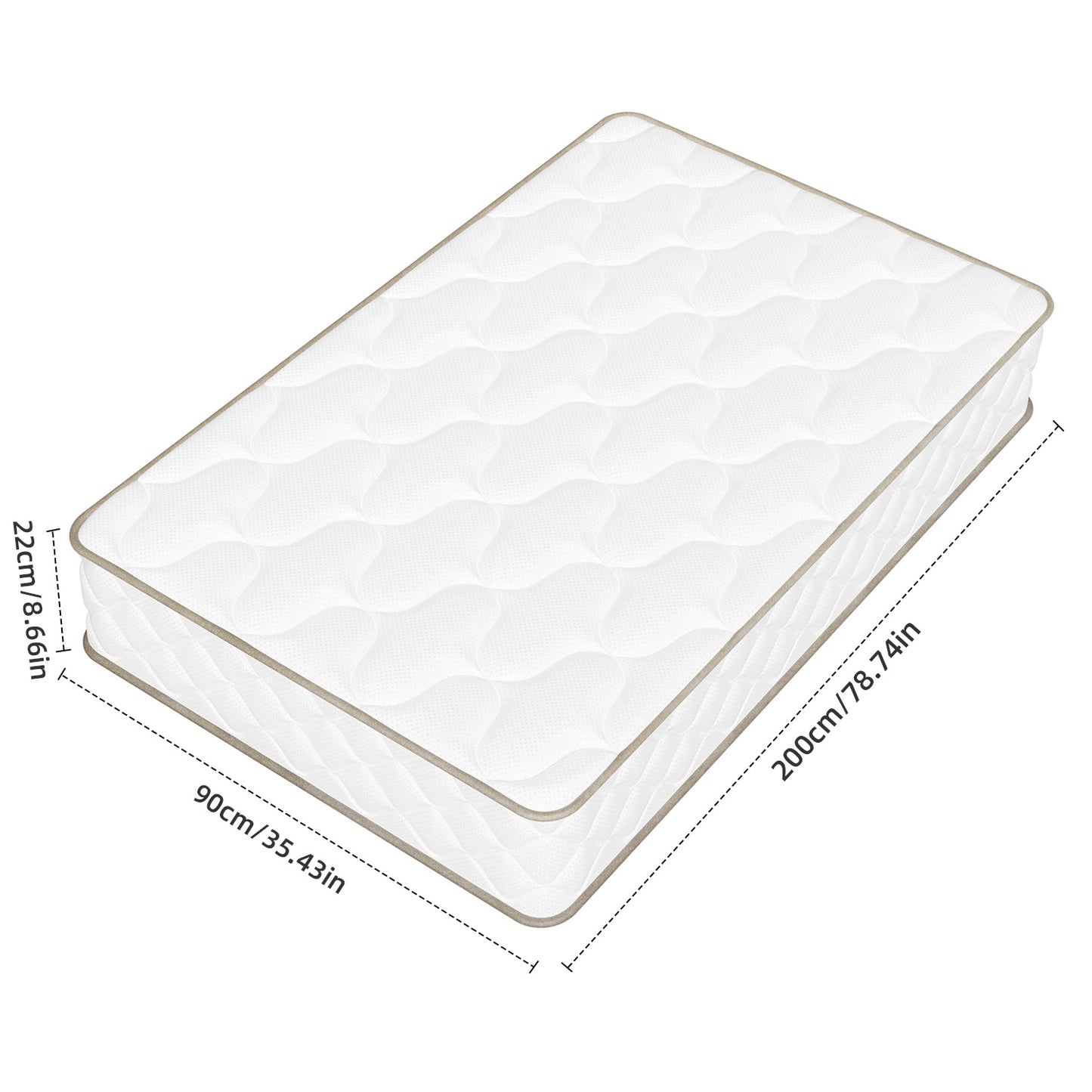 Mattress 90X200 Cm, Pocket Spring Mattress, 22 Cm Thick, 7-Zone Design, Including Free Mattress Topper, Quiet Pocket Springs, Noise-Reducing And Without Disturbance.