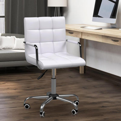 Adjustable Height Ergonomic Office Chair with 5-Wheel Swivel Base, Height-Adjustable Mechanism & Lumbar Support - Heavy-Duty Metal Frame, White Retro Modern Design Computer Desk Chair with Padded Armrests, 54.5cm Seat Height,
