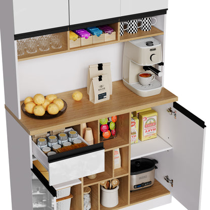 Buffetkast – Hoge Kast – Opbergkast – Dressoir – Keukenkast – Hoogglans Wit – Zwarte Metalen Handgrepen – 185 cm Hoog – Verstelbare Planken & Anti-Kantelbeveiliging