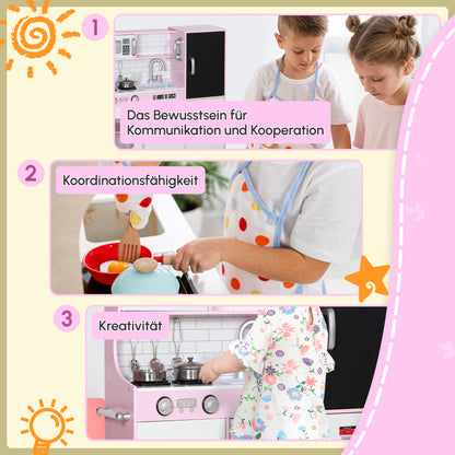 Speelkeuken – Speelkeukentje – Kinderkeuken – Speelgoedkeuken – Keukentje Roze – Inclusief Krijtbord – Accessoires – Afmetingen 83,8x26,8x81 cm