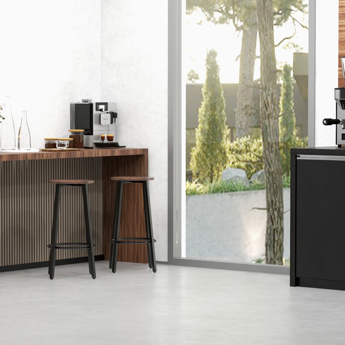 Barkrukken – Barstoelen – Krukken – Hoge Stoelen – Industrieel Design – Rustic Brown Zitting – Zwart Metalen Frame – Comfortabele Voetensteun – 42x42x65 cm – Set Van 2
