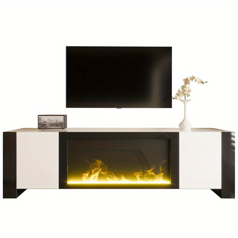 TV-meubel – TV-kast – Lowboard – Tv-dressoir – Elektrische Haard – Hoogglans Wit Zwart – Realistische Vlammen Zonder Verwarming – Geschikt Voor TV Tot 60 kg