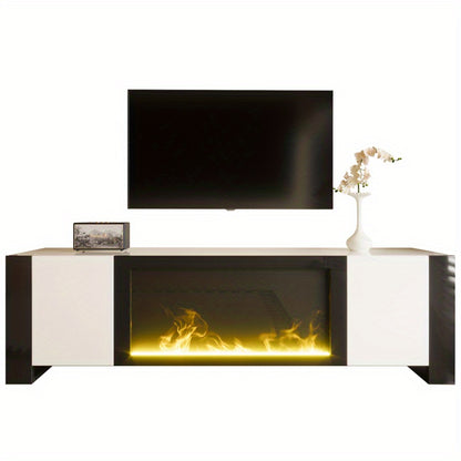 TV-meubel – TV-kast – Lowboard – Tv-dressoir – Elektrische Haard – Hoogglans Wit Zwart – Realistische Vlammen Zonder Verwarming – Geschikt Voor TV Tot 60 kg