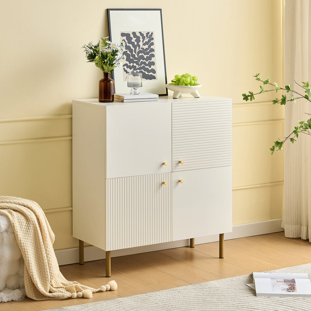 Wit Dressoir – Wandmeubel – Opbergkast – Sideboard – Buffetkast – MDF Met Stalen Poten – 3 Deuren Met Verstelbare Plank