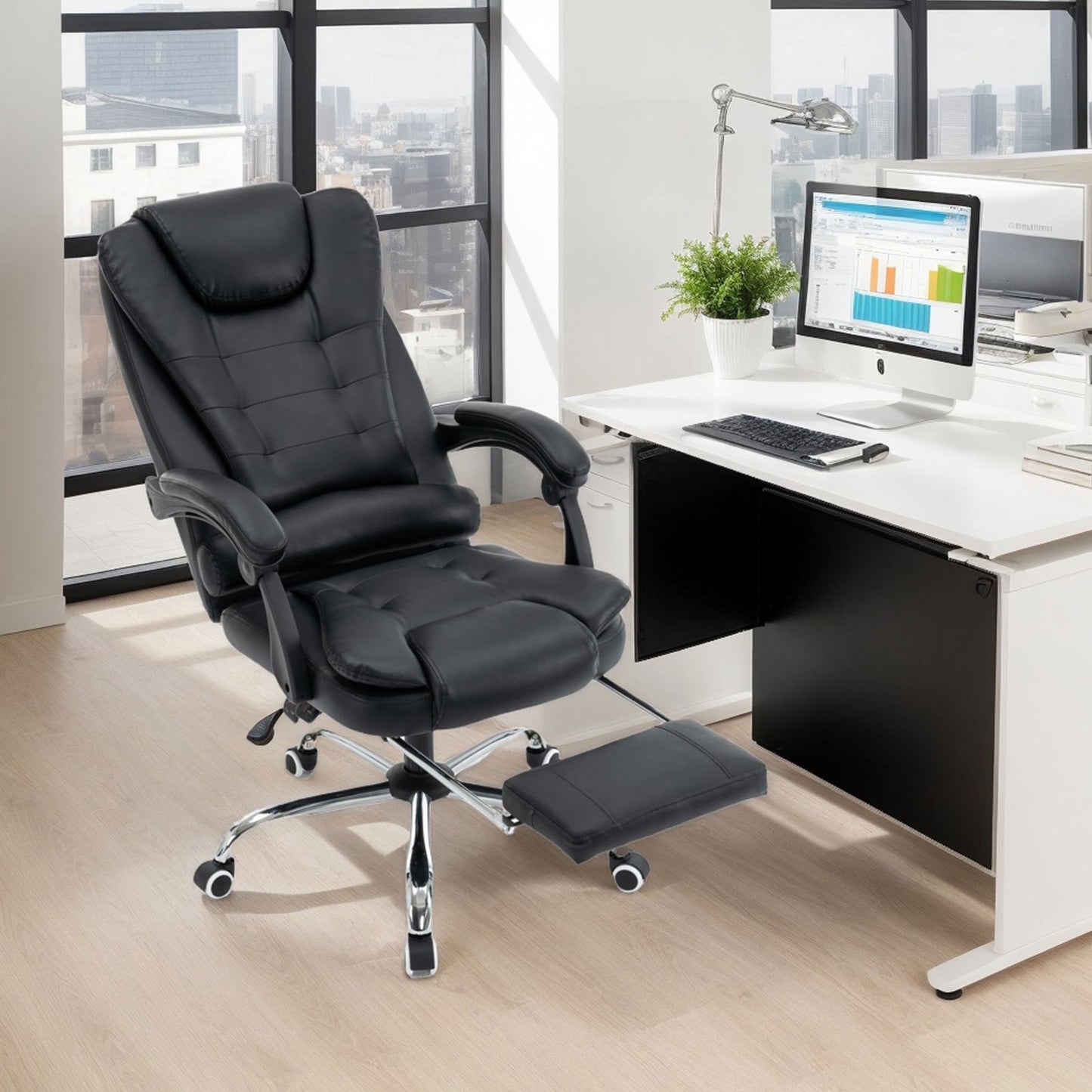 Bureaustoel – Office Chair – Gamestoel – Draaistoel – Computerstoel – Met Geheugenschuim Zitting – Ingebouwde Uittrekbare Voetsteun – Verstelbare Armleuningen – Beige