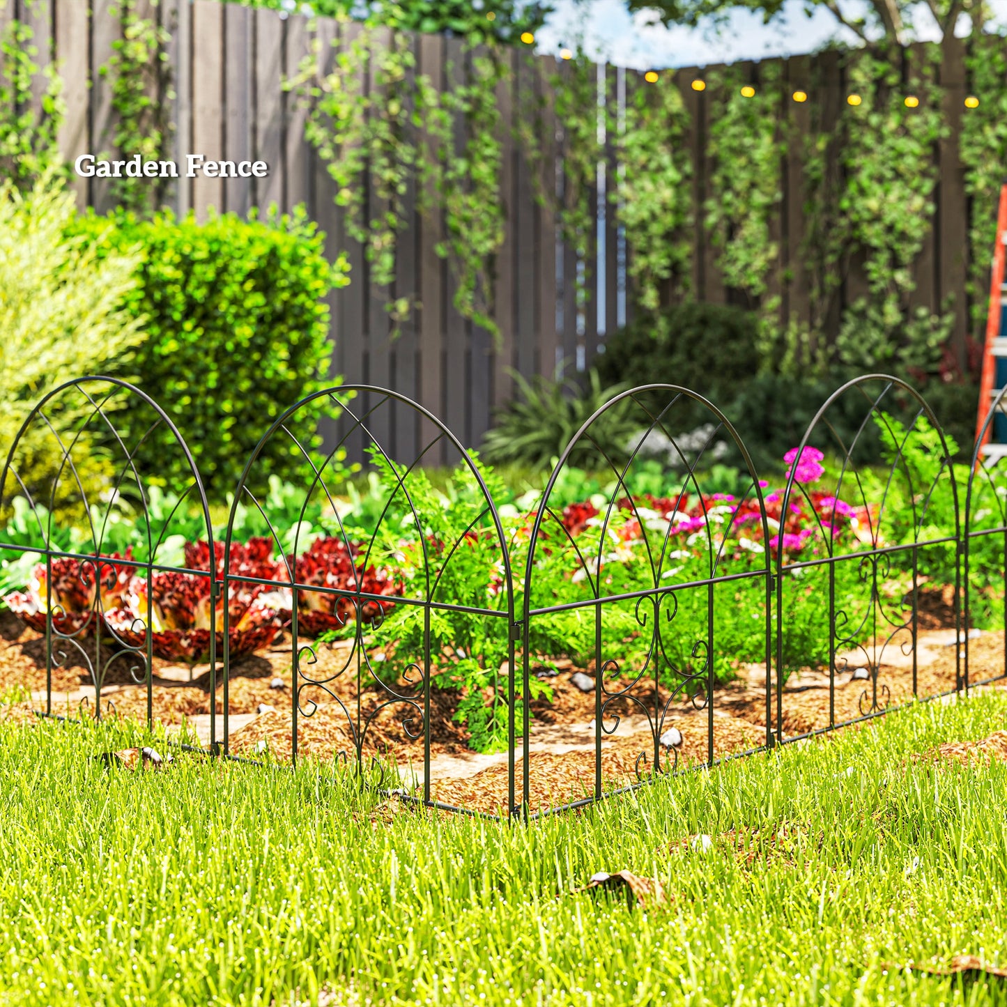 Stalen Tuinafscheiding – Tuinhek – Borderafscheiding – Tuinpaneel – Klimplantensupport – Zwart – 300 x 70 cm – Weerbestendig Roosterpatroon