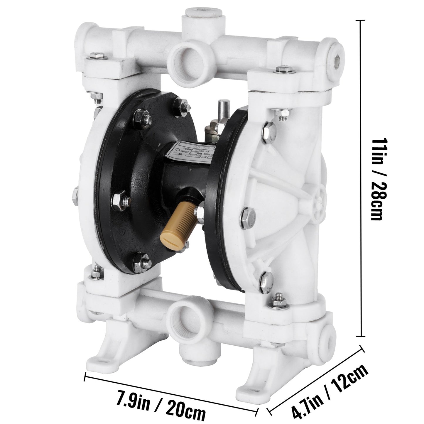 Dubbele Membraanpomp – Luchtbediende Pomp – Diaphragma Pomp – Overpomp Pomp – Pneumatische Pomp – Polypropyleen Behuizing – PTFE Membranen – 2,5 GPM & Max 80 PSI