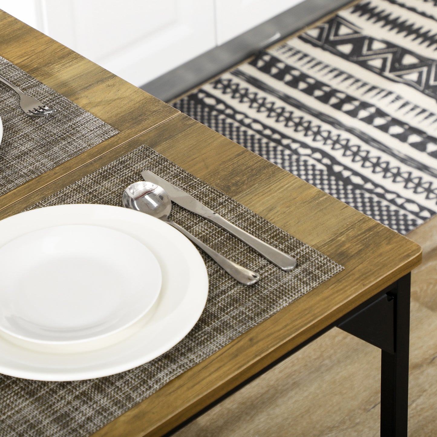 Eethoek – Eetkamerset – Keukentafelset – Tafel met Banken – Eettafelset – Compact en Ruimtebesparend – Houtlook Met Industrieel Staal